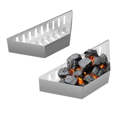 Image of Charcoal baskets for kettle grill, set of 2, HxWxD: 7.5x38x12 cm, direct &amp; indirect grilling, steel, silver Relaxdays
