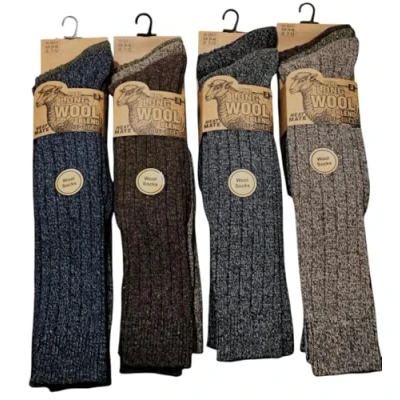 Image of 3 Pairs Mens Long Wool Blend Heavy Boot Socks assorted Colours Size UK 6 11 EU 39 46