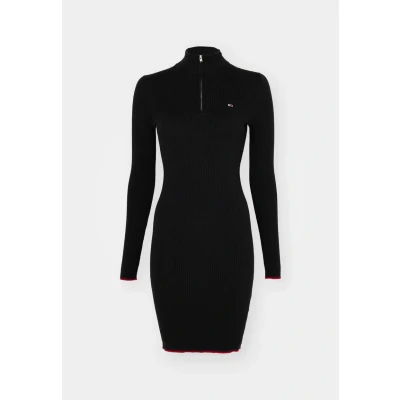 Image of Tommy Jeans 1/4 ZIP Cable Dress Shift dress, Women&#039;s, Size: Small, Black
