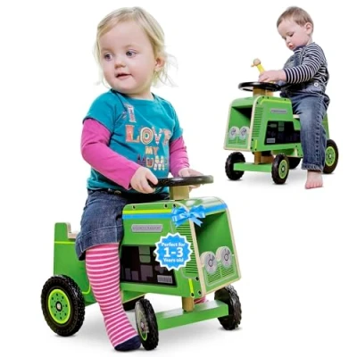 Image of Kiddimoto Wooden Kids Ride On Car/Tractor/Walker for Toddlers Children From 12 Months To 3 Years Walk &amp; Drive 2 in 1 Toys Vehicle