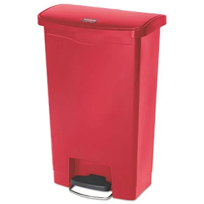 Image of Rubbermaid Commercial Products Slim Jim Step on Resin Front Waste Receptacle Bin 50 Litre Red 1883566