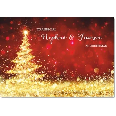 Image of doodlecards Nephew and Fiancee Christmas Card Gold Abstract ChristmasTree Medium Size for &amp; with Plain Envelope