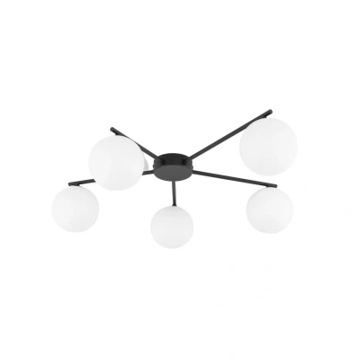 Image of Elton Multi Arm Semi Flush Ceiling Lamp Black, Opal Glass 5xG9