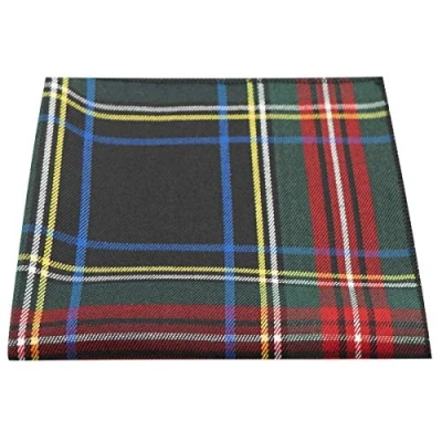 Image of King &amp; Priory Traditional Dark Green Black Tartan Pocket Square, Handkerchief, Check, Plaid