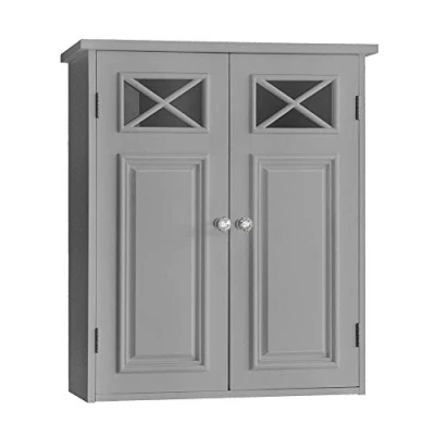 Image of VERSANORA Teamson Home Bathroom Dawson Wall Cabinet With Two Doors Grey EHF 6810G