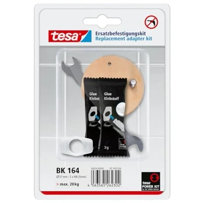 Image of tesa Replacement Adapter Set BK164 1x Self Adhesive, Drill Free with Power.Kit Technology for Bathroom Accessories Metal Plate and Tube Glue Ø 57 mm