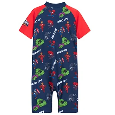 Image of Marvel Kids Swimming Costume Summer Holiday Essentials for Hulk Spiderman Childrens Swimwear 3 10 Years Short Sleeve Full Body Swimsuit Beachwear (Red/Navy Avengers, 5 6 Years)