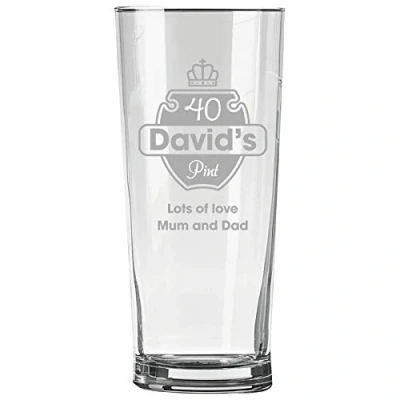 Image of Personalised Engraved Pint Glass 40th Birthday Gift, 40 Glass, Name and Crown Design