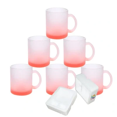 Image of MR.R 11oz Set of 6 Sublimation Blanks Frosted Red Glass Mug,Coffee Mugs with Handle for Heat Thermal Coating Transfer