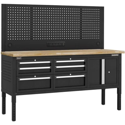 Image of Superline Pro Modular Workbench with 6 Drawers &amp; Cupboard Wooden Worktop 1830mm