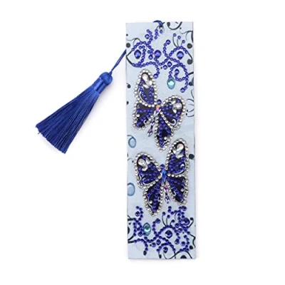 Image of DIY 5D Diamond Art Painting Butterfly Bookmarks LEKUKY Full Special Shaped Drill Number Kit Cross Stitch Embroidery with Tassel Leather for Craft Home Decor Kids Adults