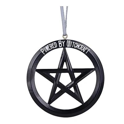 Image of Nemesis Now Powered by Witchcraft Hanging Ornament 7cm, Black, Exclusive Pentagram Design, Halloween and Christmas Decoration, Cast in the Finest Resin, Expertly Hand Painted