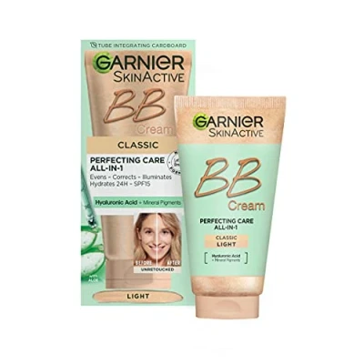 Image of Garnier SkinActive Classic Perfecting All in 1 BB Cream, Shade Light, Tinted Moisturiser SPF 15, Brightens and Evens Skin, With Hyaluronic Acid Aloe &amp; Mineral Pigments, 50 ml
