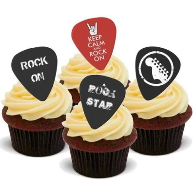 Image of Rock On Guitar Plectrum Mix 12 Edible Stand Up Premium Wafer Card Cake Toppers Decorations