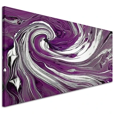 Image of Wallfillers Purple White Swirls Modern Abstract Canvas Wall Art Print 1353 118x49cm