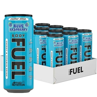 Image of Applied Nutrition BodyFuel Energy &amp; Vitamins Drink Fast Energy, Drink, Sugar Free with Caffeine (Pack of 12 Cans x 330ml) (Blue Raspberry)