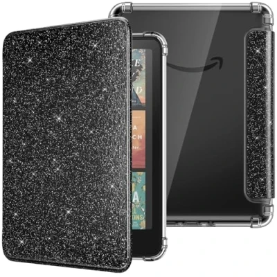 Image of MoKo Case for All new 7&quot; Kindle Paperwhite 12th Gen 2024&amp;Kindle Colorsoft Signature Edition 2024, Ultra Clear Soft Flexible Transparent TPU Back Cover Light Shell with Auto Wake/Sleep, Black &amp; Glitter