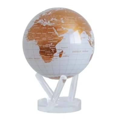 Image of MOVA Globe White and Gold 4.5&quot; with Base, Solar Powered Rotating No Need of Battery or Chord, Unique Gift Decoration