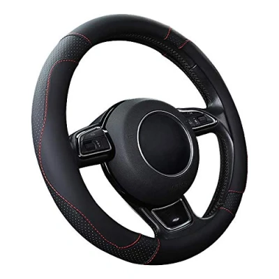 Image of SFONIA Car Steering Wheel Cover Protector Microfiber Leather Universal 37 38cm / 15&quot; Anti slip Breathable Durable (Black colour)