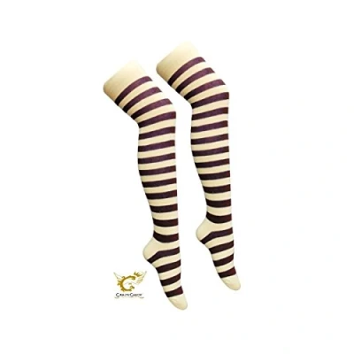 Image of Crazy Chick New Ladies Girls Stripe Stripy Striped Over The Knee Thigh High Long Socks Assorted Colours UK Size 4 6 (Purple White)