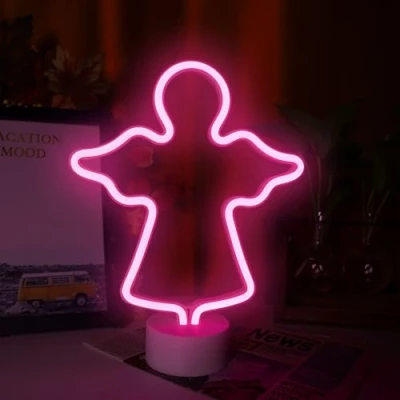 Image of Angel Neon Light, Bedroom Night LED Light Signs Powered by Battery/USB, Decoration for Christmas Birthday Party Table Lamp Children Gifts