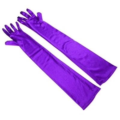 Image of Women&#039;s 55cm Stretchy Silky Satin Bridal Wedding Prom Finger Gloves (Purple)(Size: 55 cm)