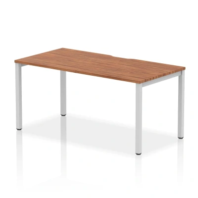 Image of Evolve Single Silver Frame Bench Desk 1600 Walnut BE127
