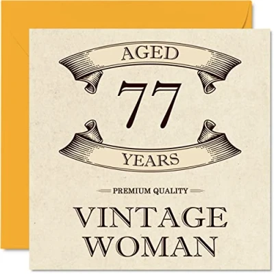 Image of Vintage 77th Birthday Cards for Women Aged 77 Years Fun Card Mum Sister Wife Granny Nanny Grandma Auntie, 145mm x Ladies Greeting Cards,