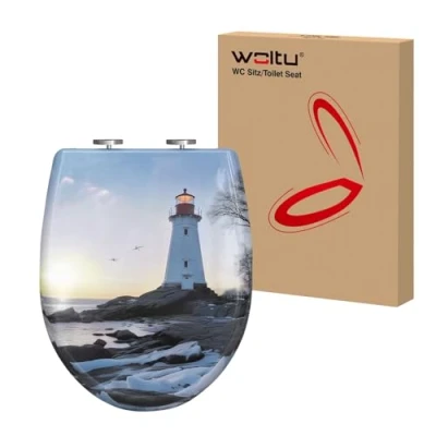 Image of WOLTU Toilet Seat Soft Close, Quick Release Adjustable, Top/Bottom Mounting, O Shape with Beacon Pattern, Duroplast