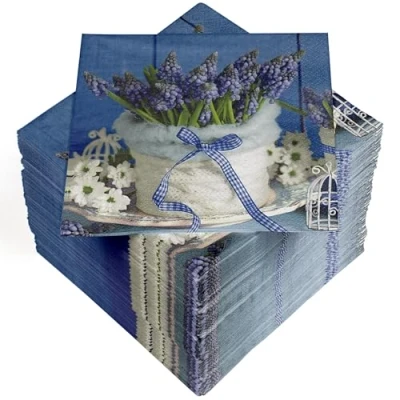 Image of HEKU 100 napkins, 3 ply, 33 x cm, absorbent and practical packaging, ideal for weddings, anniversaries special occasions, hyacinths
