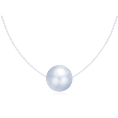 Image of Infinite U Creative 925 Sterling Silver Pearl Pendant Necklace Fishing Line Nylon Chain for Women/Girls,