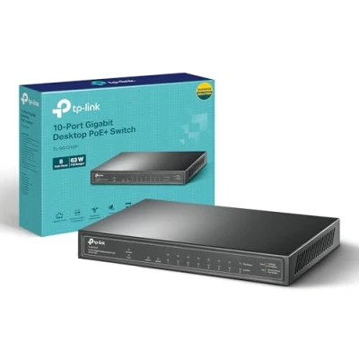 Image of TP Link TL SG1210P 10 port Gigabit Desktop Switch with 8 PoE+ Ethernet ( 30W/PoE &amp; 63W for all PoE ports, No Configuration Required)