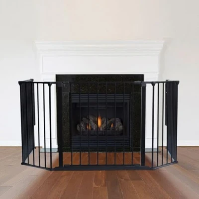 Image of Safetots Multi Panel Fire Surround, 88cm Deep x 104cm Wide, Black, 70cm Tall, Child and Pet Safety, Baby Toddler Guard, Safety Barrier for Fireplaces, Easy Installation