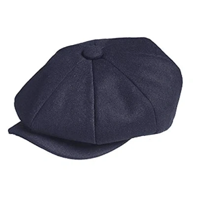 Image of TOSKATOK Unisex Mens Ladies Plain 8 Panel Wool Blend Baker Boy Newsboy Flat Cap Navy