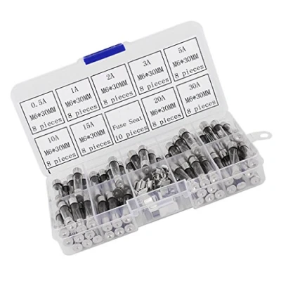 Image of Fasizi 6x30mm Fast Blow Glass Fuses Quick Car Tube Assorted Kit Amp 0.5A,1A,2A,3A,5A,10A,15A,20A,30A and 10pcs fuse seat 72pcs