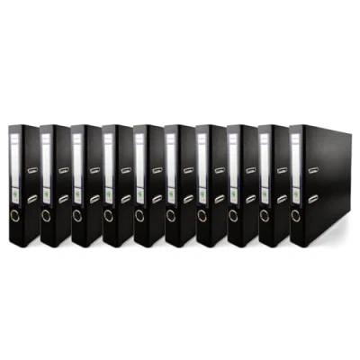 Image of Netuno 10x Folder Lever Arch Black 2 Ring Binder Ekobox Organiser 5 cm 1,97 inch A4 Narrow Cardboard for Office Shelf Folders Desk