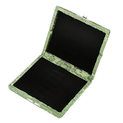 Image of Oboe Reeds Case, Wooden &amp; Silk Cloth Cover Storage Box for 6pcs Reeds(Green)