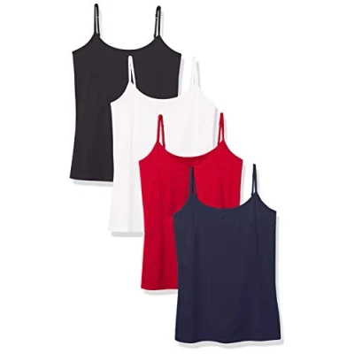 Image of Amazon Essentials Women&#039;s Slim Fit Camisole, Pack of 4, Black/Navy/Red/White, M