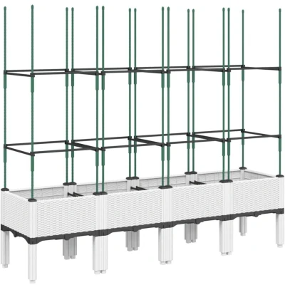 Image of vidaXL Garden Planter with Trellis White 160x40x142.5 cm PP