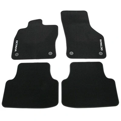 Image of Skoda 5E1061404B Prestige Textile Floor Mats Set Premium Velour 4 x Fabric Black with Octavia Lettering