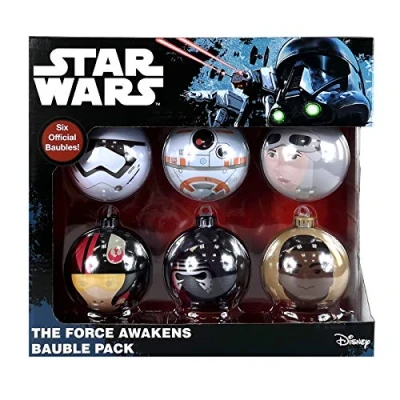 Image of 1 x Star Wars The Force Awakens 6PC Christmas Tree Tin Baubles Decoration Pack 7.5cm Featuring 6 Different Designs.