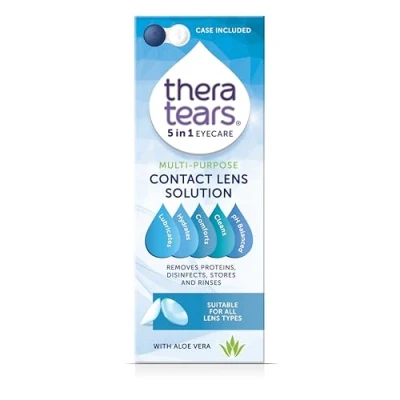 Image of TheraTears® Multi Purpose Contact Lens Solution Cleans, Disinfects, Lubricates and Hydrates Your Lenses Added Aloe Vera Known to Soothe Refresh Suitable for All Types 360ml