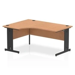 Image of Impulse 1600 LH Crescent Office Desk Oak Top Black Cable Managed Leg