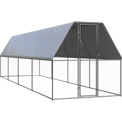 Image of "vidaXL Outdoor Galvanised Steel Chicken Cage Weather Resistant Hen House with Lockable Door 2x8x2 m, Silver Colour"