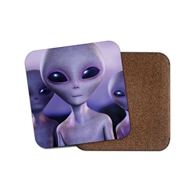 Image of 1 X DestinationVinyl Funky Alien Grey Cork Backed Drinks Coaster Aliens Files UFO Space #8214