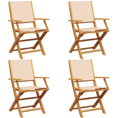 Image of vidaXL Folding Garden Chairs 4 pcs Beige Fabric and Solid Wood