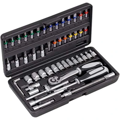 Image of Connex COXB365010 Bit and Socket Set 52 Pieces Sturdy Plastic Case 1/4 Inch Reversible Ratchet with Quick Release Function for Mounting &amp; Screwdriving Work/Socket Set/Bit