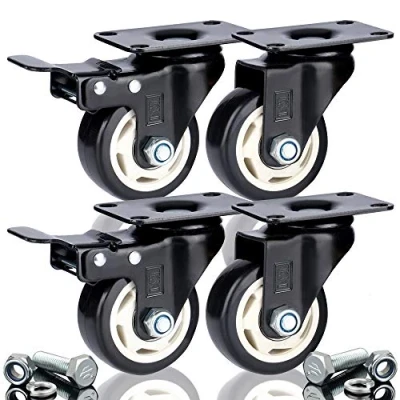 Image of DSL 4 x 75mm PU Heavy Duty Double Bearing 2 Castor with Braked Rubber Swivel Wheel Trolley Furniture Caster 400KG Free Fitting