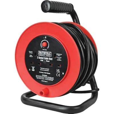 Image of Faithfull Power Plus FPPCR15 13 A 2 Socket Open Drum Cable Reel, 240 V, Blue, 15 m