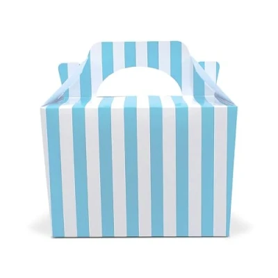 Image of Lotus 10 Pack Baby Blue Stripe Party Boxes for Kids Perfect Showers,Birthday Celebrations &amp; Fun Picnics Ideal Carrying Food, Treats Favors Stylish Convenient (Baby blue)
